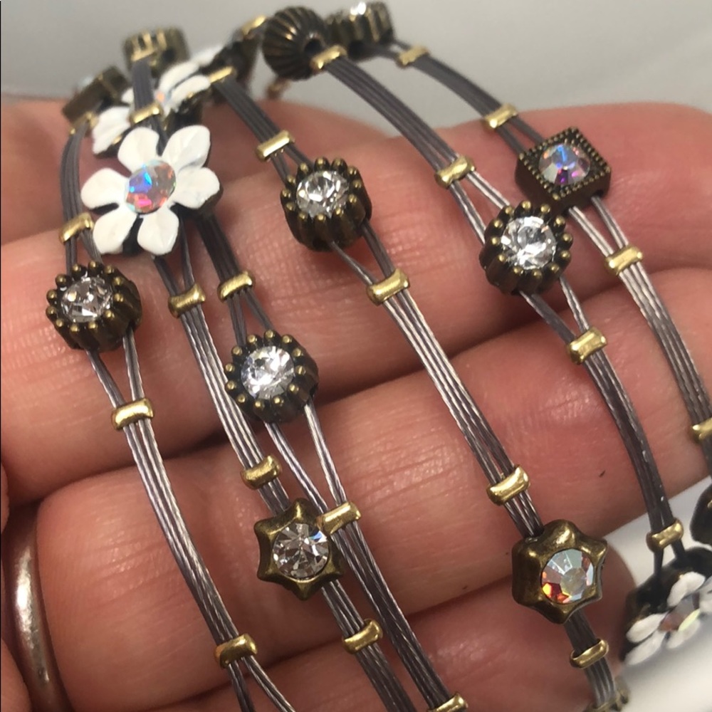 Set 6 White Flower & AB Crystal Whisper Bracelets